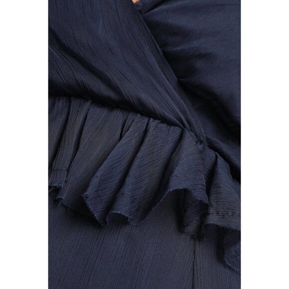 NEW Lulus Navy Blue Ruffled Tie-Back Maxi Dress S Gown Chiffon Fairy Romantic - Picture 3 of 16